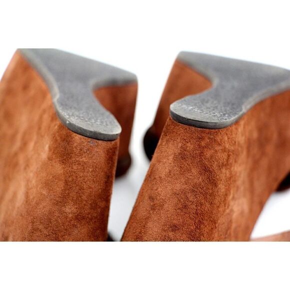 Acne Italy BROWN SUEDE SILVER LEATHER OPEN TOE HIGH HEEL WEDGE SHOES Sz 40 9.5 - Picture 9 of 10